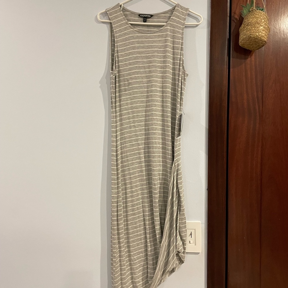 Express gray striped asymmetrical dress. NWT. SZ M
